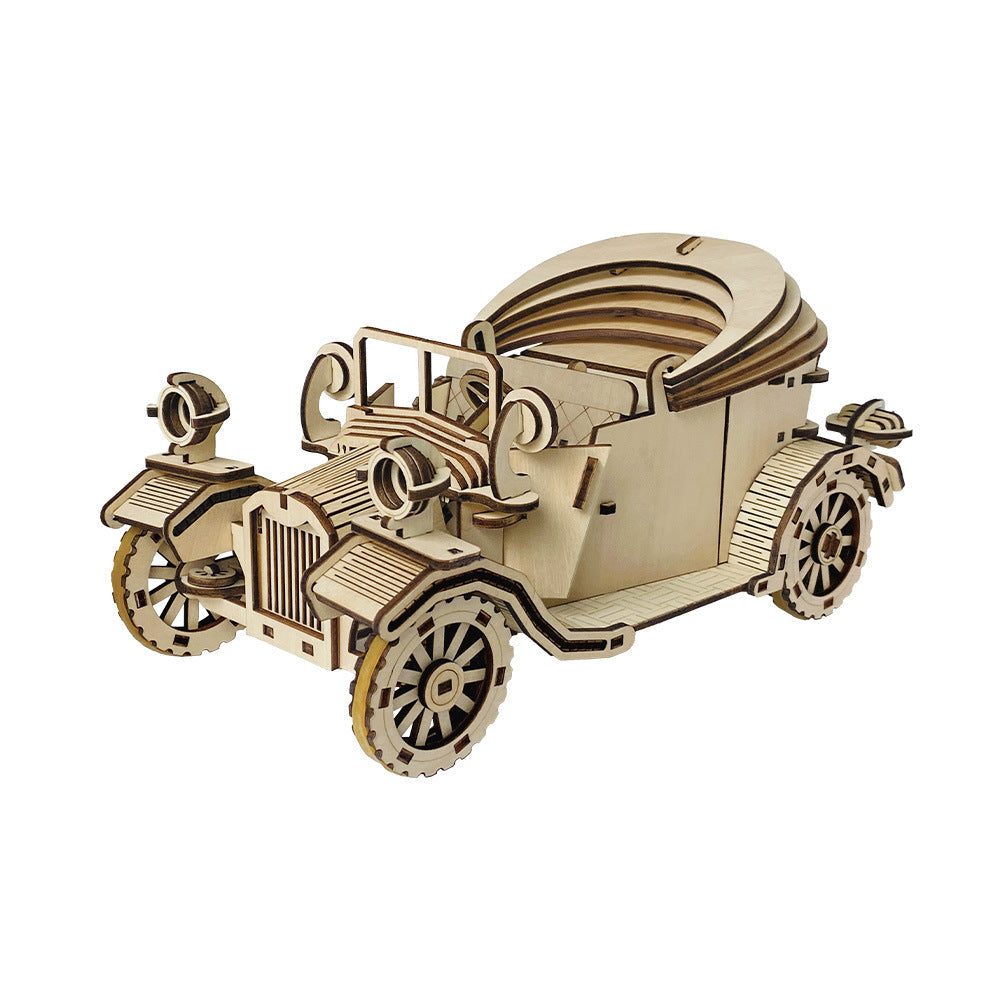 Retro Convertible Car 3D Wooden Puzzle – Handmade DIY Assembly Model Kit Educational Gift for Children