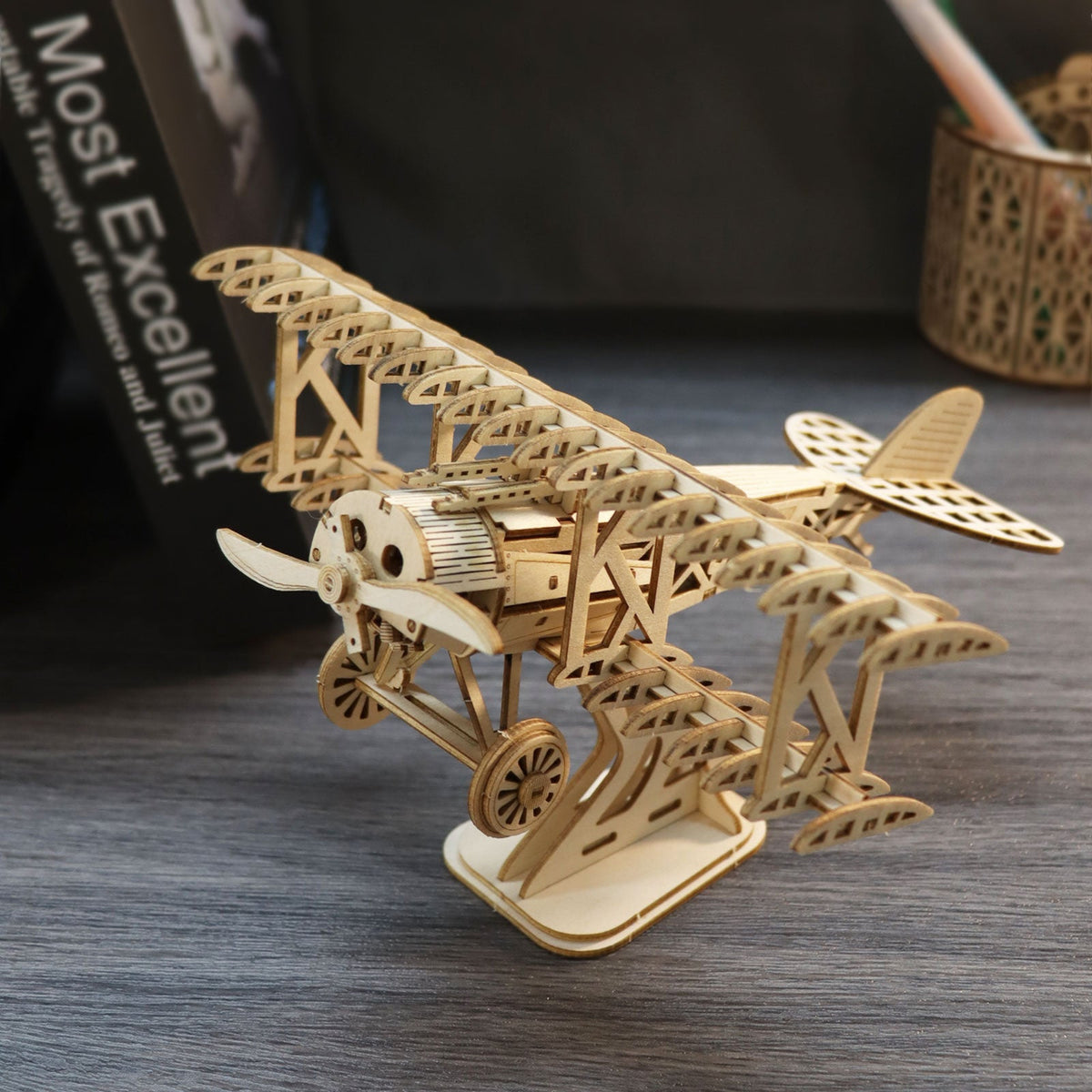 DIY Wooden Bi-Plane Puzzle Model Kit – 3D Handmade Aircraft Building Toy for Creative Play, Education and Gift Giving