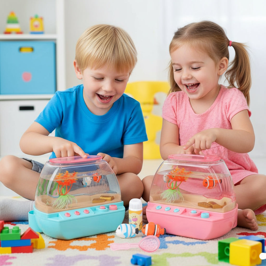 Interactive Music Fish Tank Toy - Cartoon Aquarium Playset with Lights and Sound for Kids Educational Entertainment and Fun
