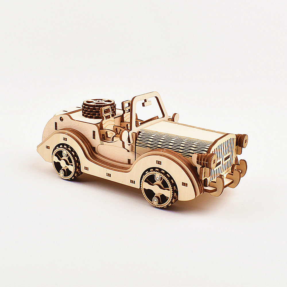 Vintage Classic Car Wooden Puzzle – Creative DIY 3D Science Experiment Toy for Children’s Learning and Play