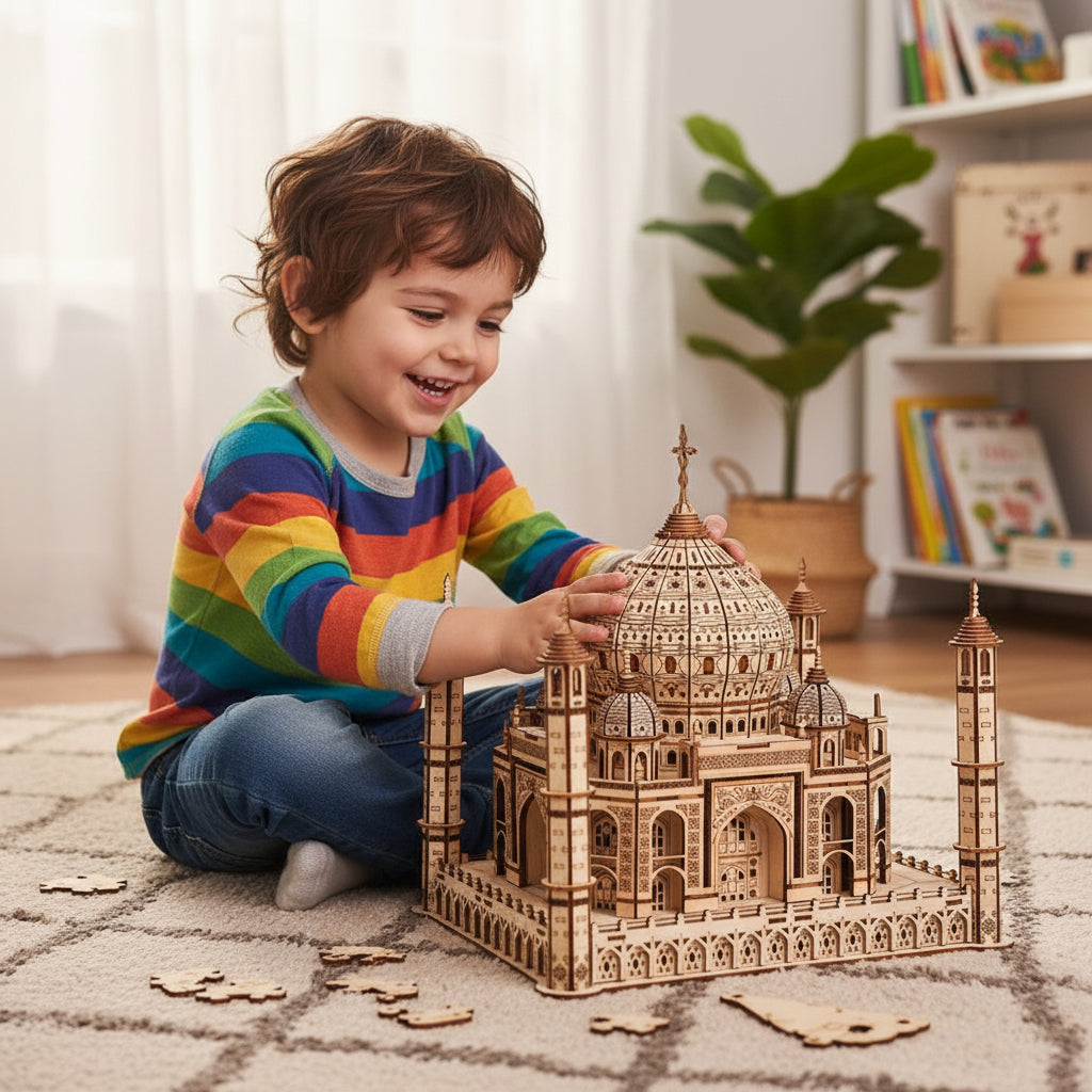 Wooden Taj Mahal Puzzle - 3D Detailed Architectural Model Kit for Adults, Stress Relief DIY Assembly Craft Gift and Decorative Display Piece