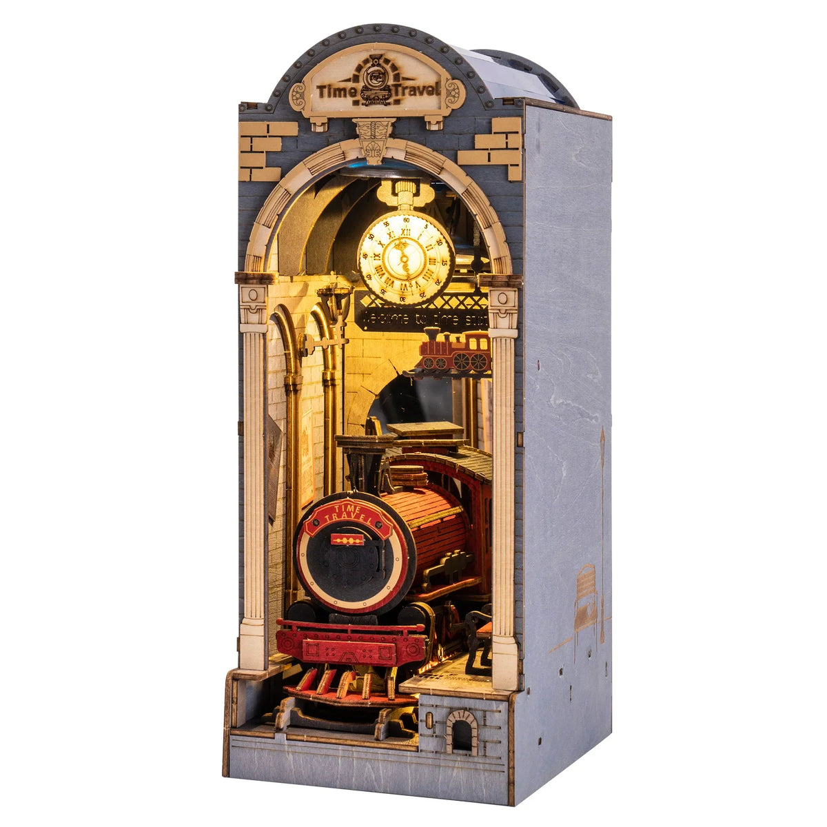 DIY Wooden Book Nook Time Travel Kit – 3D Puzzle Bookshelf Insert Decor for Readers and Creative Collectors