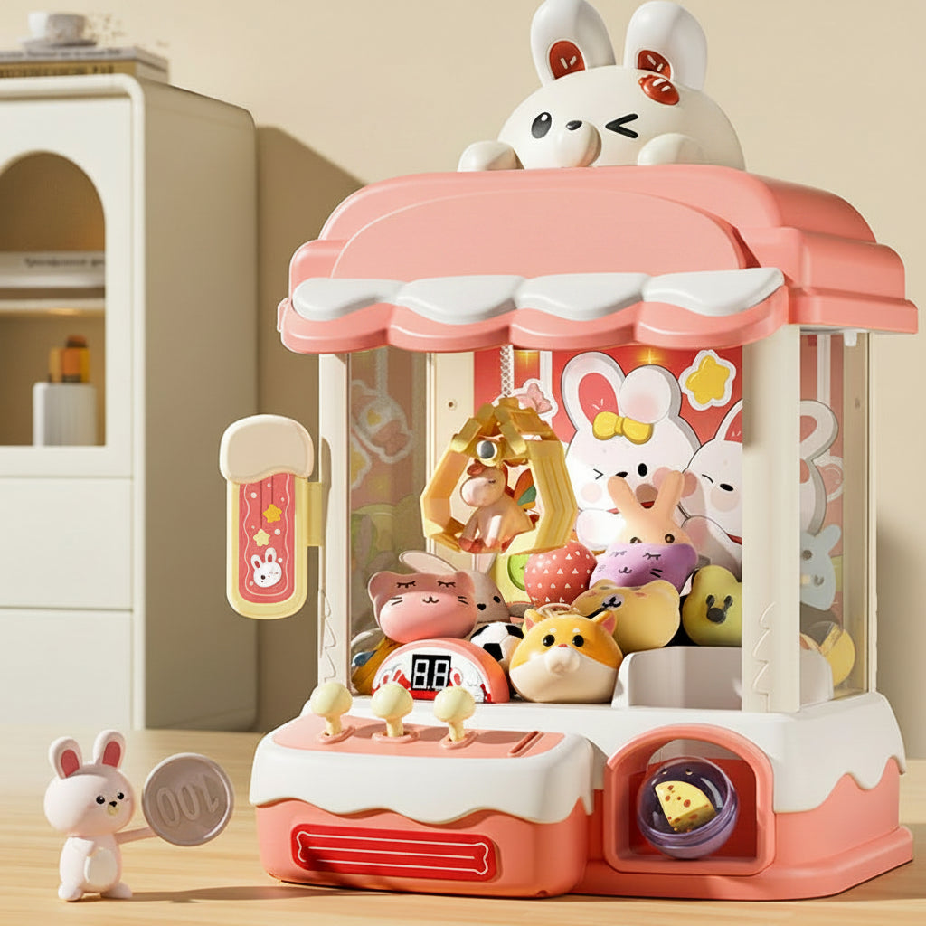Mini Dinosaur Claw Machine Toy - Coin Operated Rabbit Arcade Crane Game for Kids Birthday Gifts and Interactive Home Entertainment
