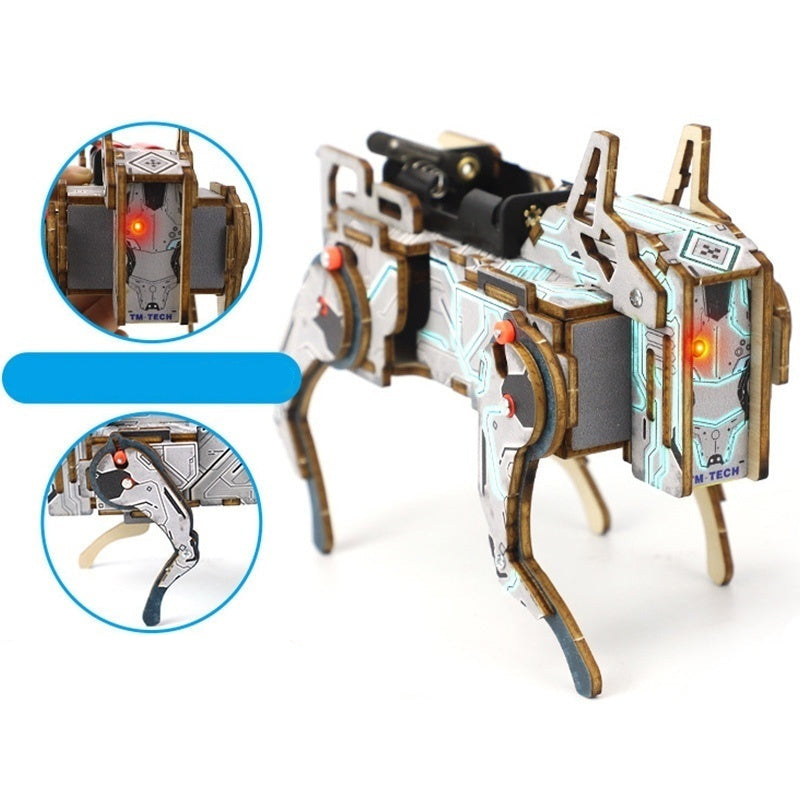 Mechanical Dog STEM Kit - DIY Wooden Robot Toy with Voice Control, Educational Building Project for Kids Learning Science