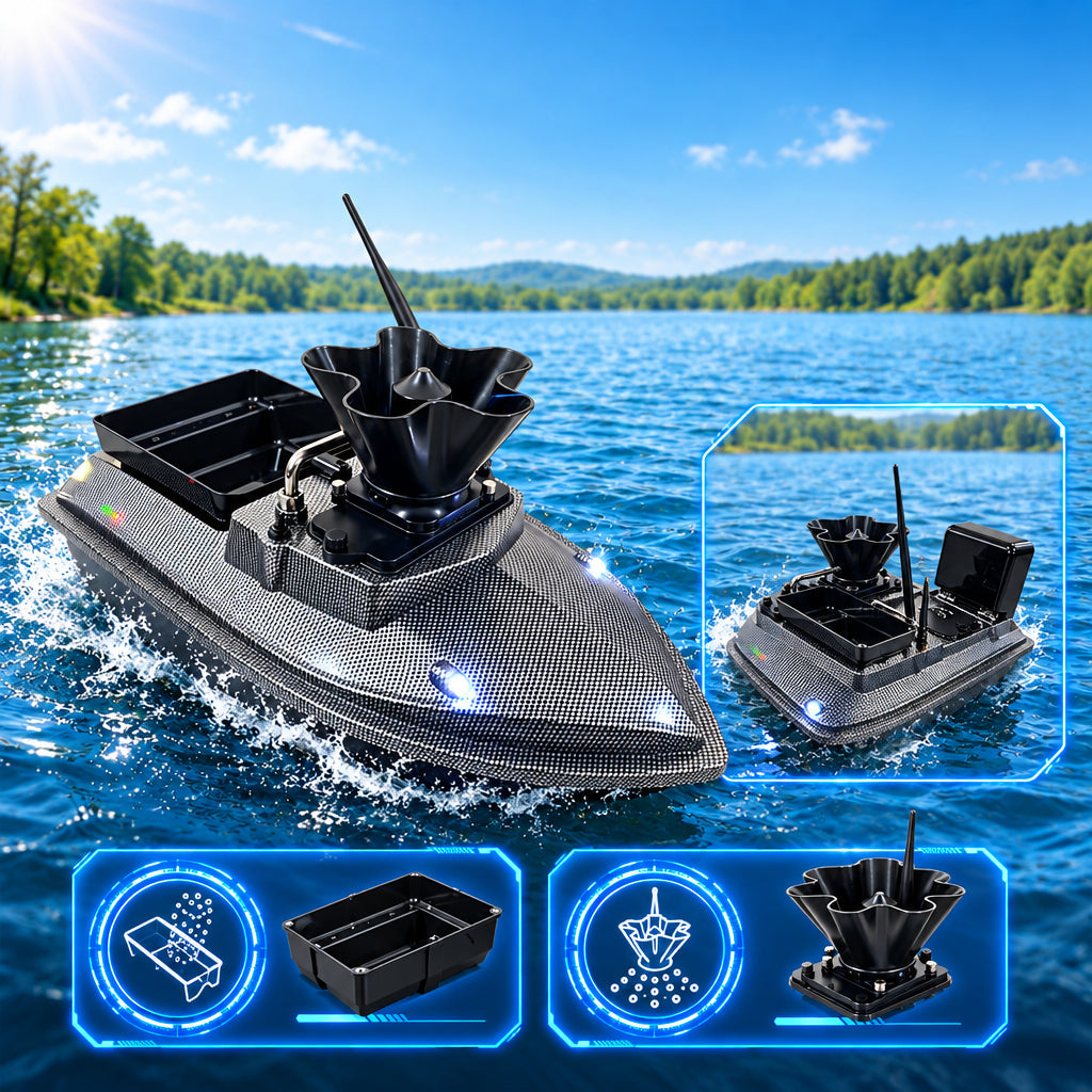 GPS RC Fishing Bait Boat – 360° Spreader with Dual Remote Controls, Saved Fishing Spots and One-Key Return for Convenient Bait Delivery