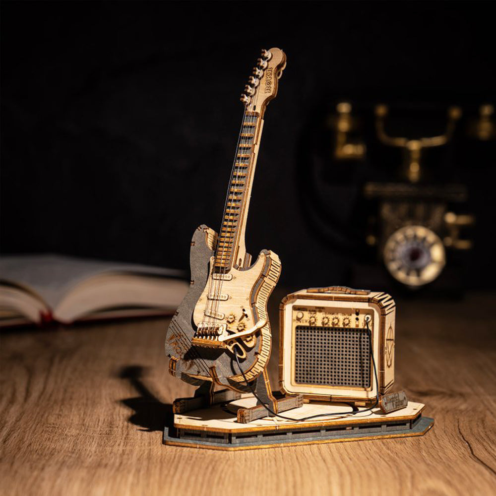 Electric Guitar 3D Wooden Puzzle Set – Creative DIY Assembly Building Blocks for Kids and Adults, Perfect Christmas Gift