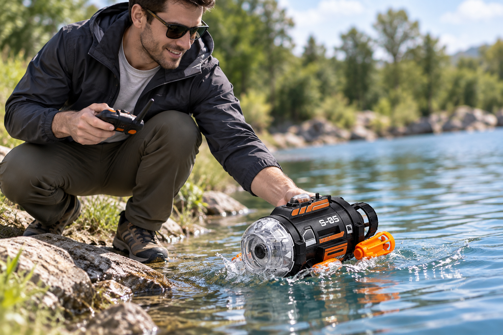 RC Submarine with Camera – USB Rechargeable Remote Control Boat with Photo, Video and LED Light Features for Kids’ Water Play
