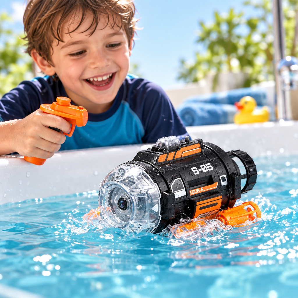 RC Submarine with Camera – USB Rechargeable Remote Control Boat with Photo, Video and LED Light Features for Kids’ Water Play