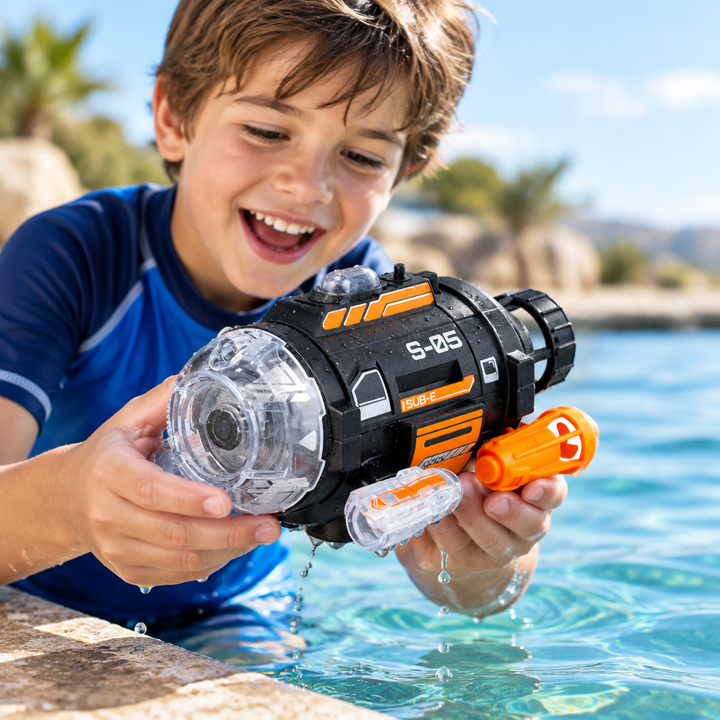 RC Submarine with Camera – USB Rechargeable Remote Control Boat with Photo, Video and LED Light Features for Kids’ Water Play