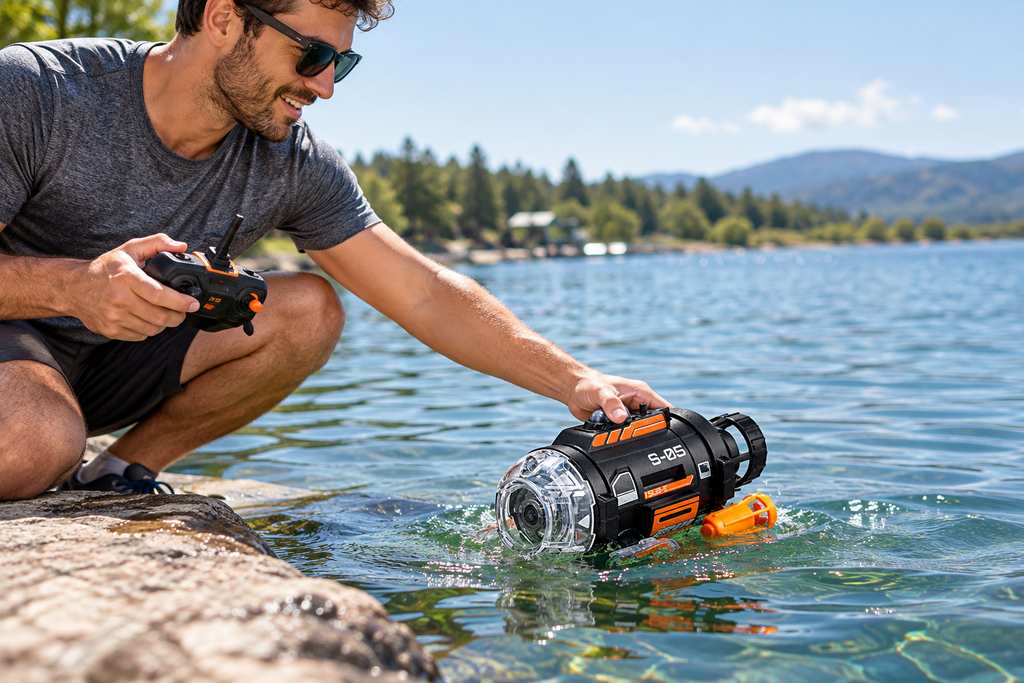 RC Submarine with Camera – USB Rechargeable Remote Control Boat with Photo, Video and LED Light Features for Kids’ Water Play