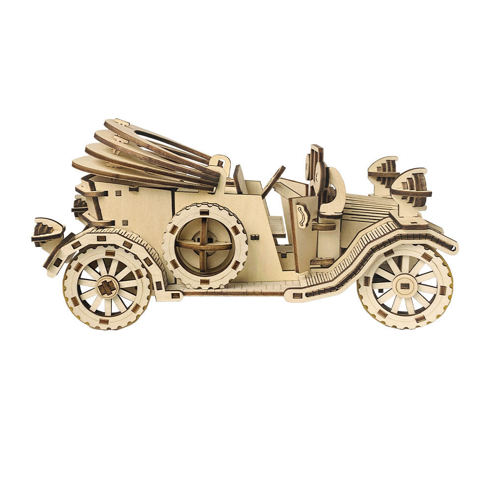 Retro Convertible Car 3D Wooden Puzzle – Handmade DIY Assembly Model Kit Educational Gift for Children