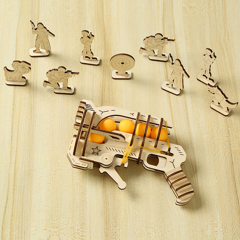 DIY Wooden Rubber Band Gun Puzzle Kit – Creative Assembly Building Block Pistol Model Toy for Kids Engineering Play