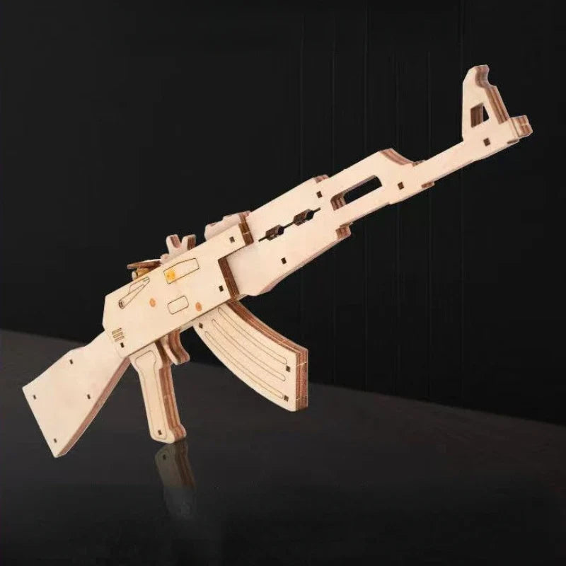 DIY Wooden Mechanical Gun Model Kit – 3D Shooting Style Assembly Puzzle Toy for Kids and Teens Creative STEM Gift