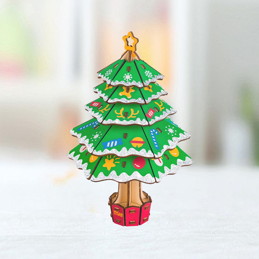 DIY 3D Christmas Tree Puzzle Toy – Educational Kids’ Holiday Gift with Smooth Edges, Bright Colors, Creative Learning Activity for Christmas Decorating Fun