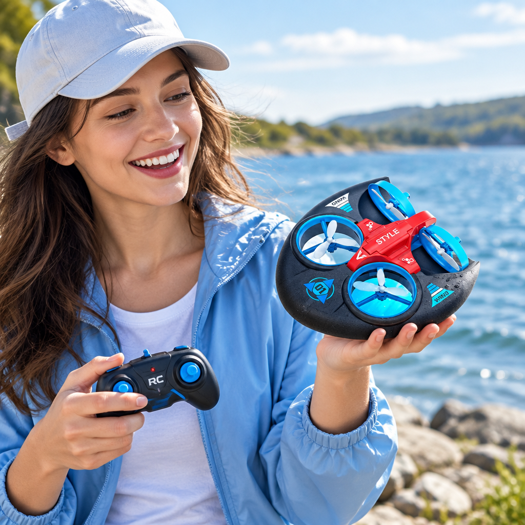 Multifunction RC Hovercraft – 2.4G Water, Land and Air Mini Drone Vehicle for Kids, Outdoor Play and Gifts