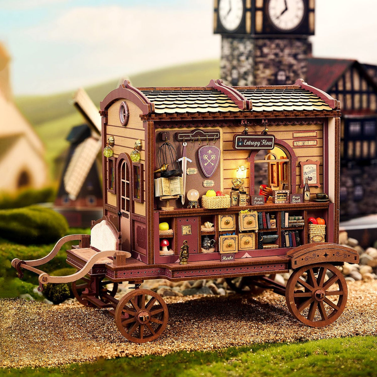 DIY Wooden Miniature Dollhouse Kit - 3D Puzzle Magic Cabin with Furniture, Creative Handmade Craft Model Gift for Friends and Home Decoration