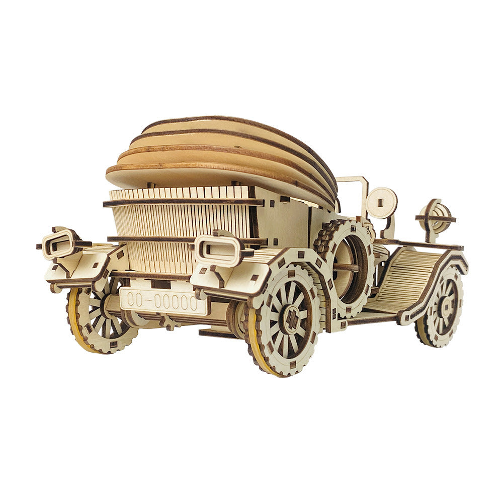 Retro Convertible Car 3D Wooden Puzzle – Handmade DIY Assembly Model Kit Educational Gift for Children