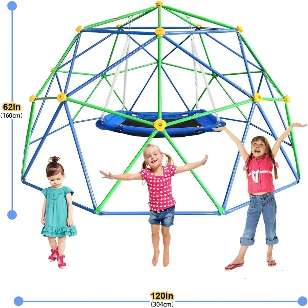 Climbing Dome for Kids - 10FT Geometric Jungle Gym Climber Supports 800lbs, Rust & UV Resistant with Bonus Hammock Fun