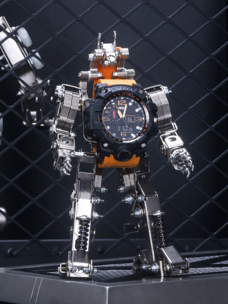 Mechanical Metal Watch Stand Model - 3D DIY Robot Building Kit for Creative Desktop Decoration and Unique Birthday Gift Display