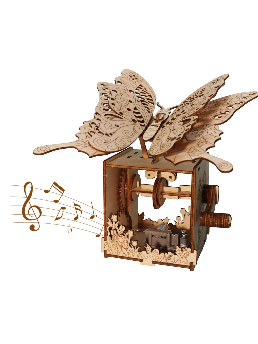 Wooden Butterfly Music Box Puzzle – 3D Hand-Assembled Mechanical Model Gift with Melody for Special Occasions