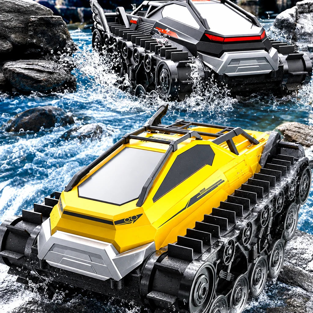 Amphibious RC Tank Truck – 2.4G  Waterproof Tracked All-Terrain Climbing Car for Kids, Off-Road Adventures, Outdoor Play and Exciting Gifts