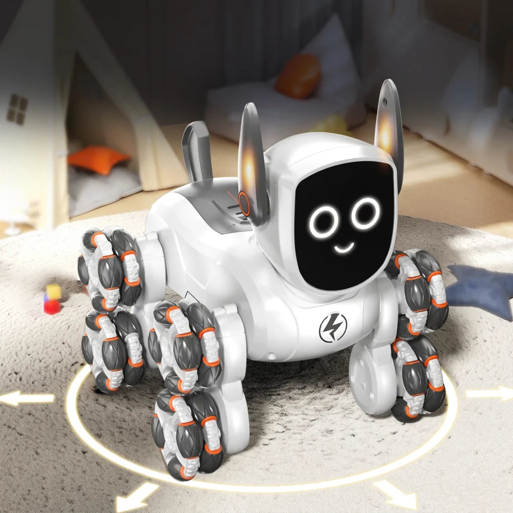 Smart Robot Dog Toy – Voice and Gesture-Controlled Mechanical Pet with Multiwheel Stunts for Interactive Kids Play and Creative Gifts
