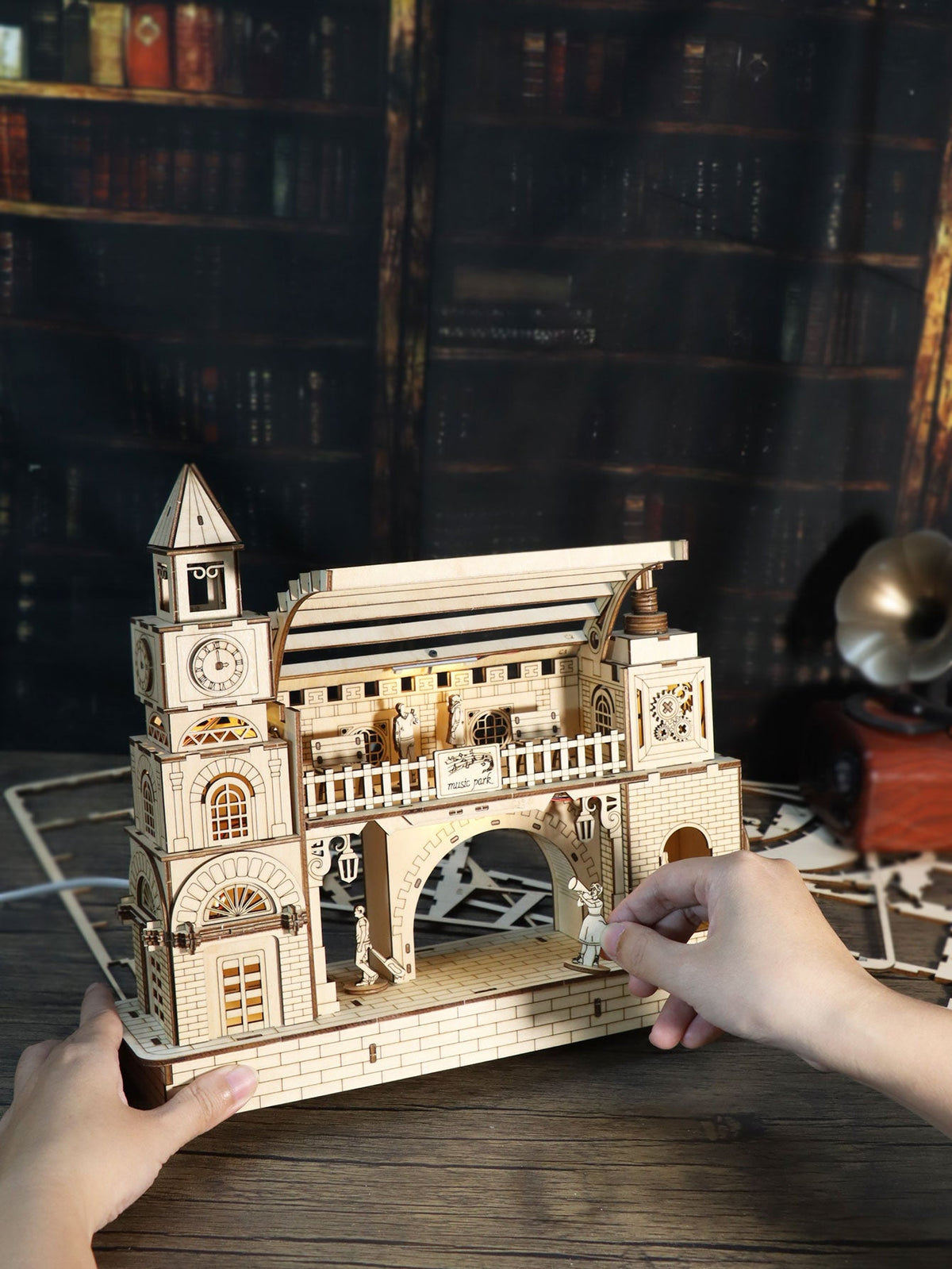 Railway Station Wooden Puzzle Kit- 3D DIY Construction Model Craft for Adults Kids, Unique Holiday Gift and Decorative Display