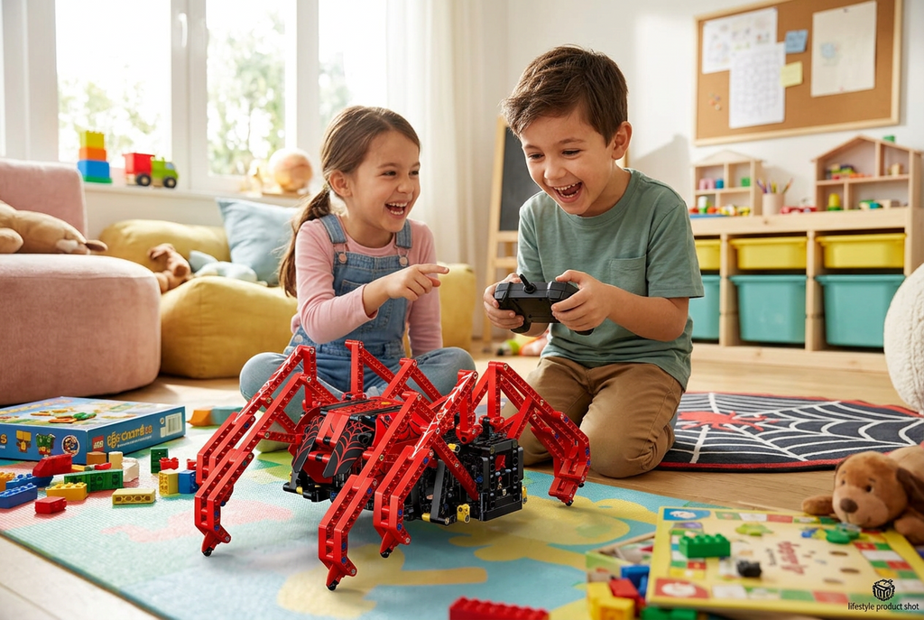RC Red Spider Robot – 818-Piece STEM Building Blocks Construction Kit with Remote Control Features for Kids, Creative Learning and Gifts