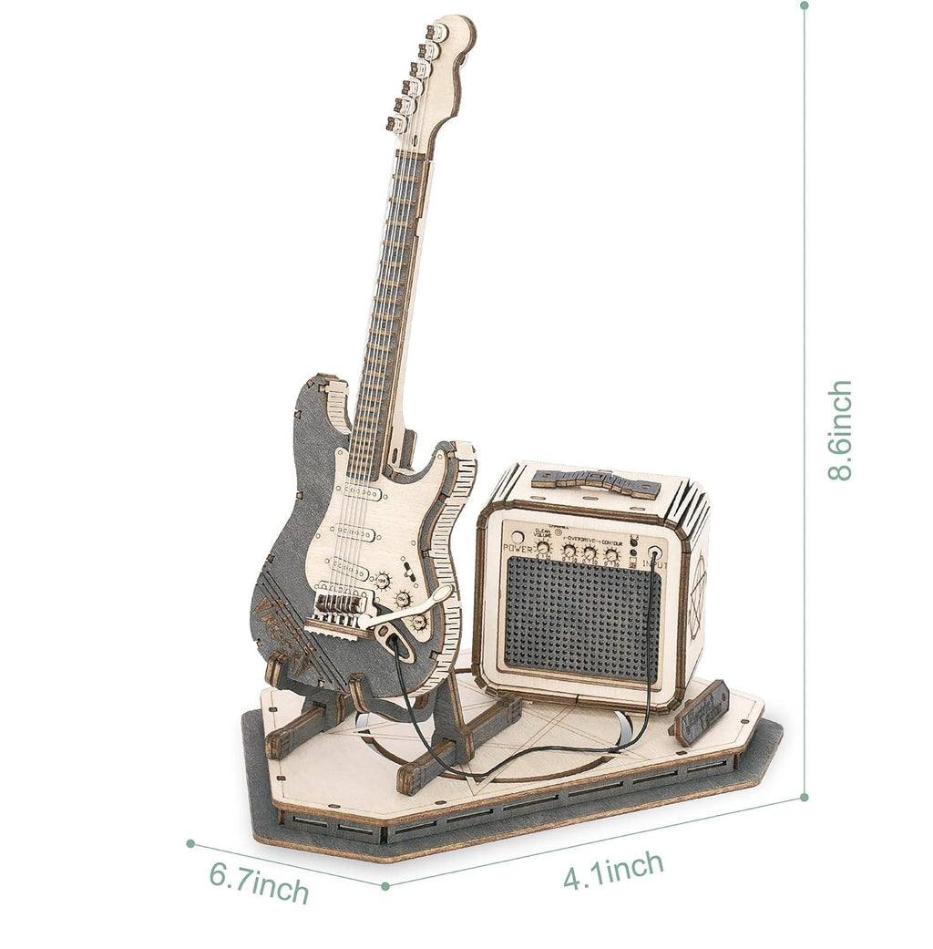 Electric Guitar 3D Wooden Puzzle Set – Creative DIY Assembly Building Blocks for Kids and Adults, Perfect Christmas Gift
