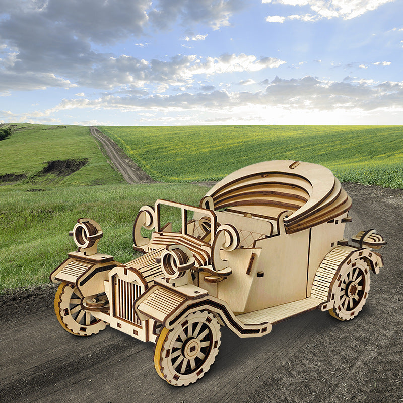 Retro Convertible Car 3D Wooden Puzzle – Handmade DIY Assembly Model Kit Educational Gift for Children
