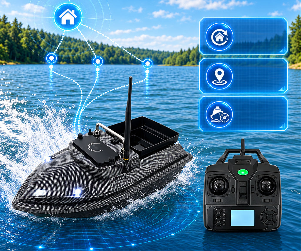 GPS RC Fishing Bait Boat – 360° Spreader with Dual Remote Controls, Saved Fishing Spots and One-Key Return for Convenient Bait Delivery