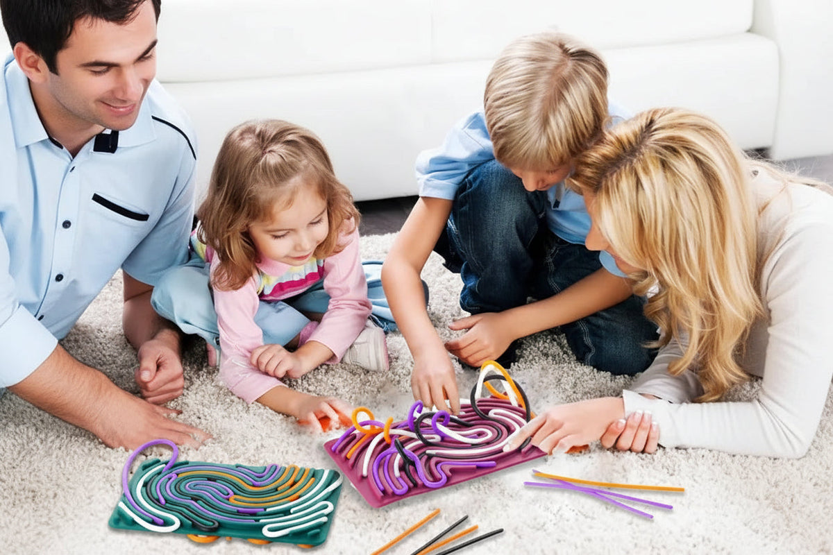 Montessori Sensory Busy Board-Motor Skills Activity Toy with Colorful Silicone Rods for Kids Travel Learning and Stress Relief