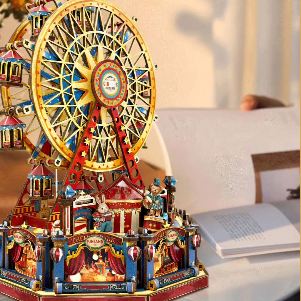DIY Wooden Ferris Wheel Music Box - 3D Miniature Assembly Kit with Moving Parts, Creative Home Decoration Gift for Friends Birthday and Craft Lovers