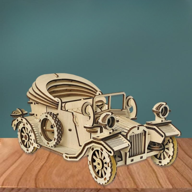 Retro Convertible Car 3D Wooden Puzzle – Handmade DIY Assembly Model Kit Educational Gift for Children