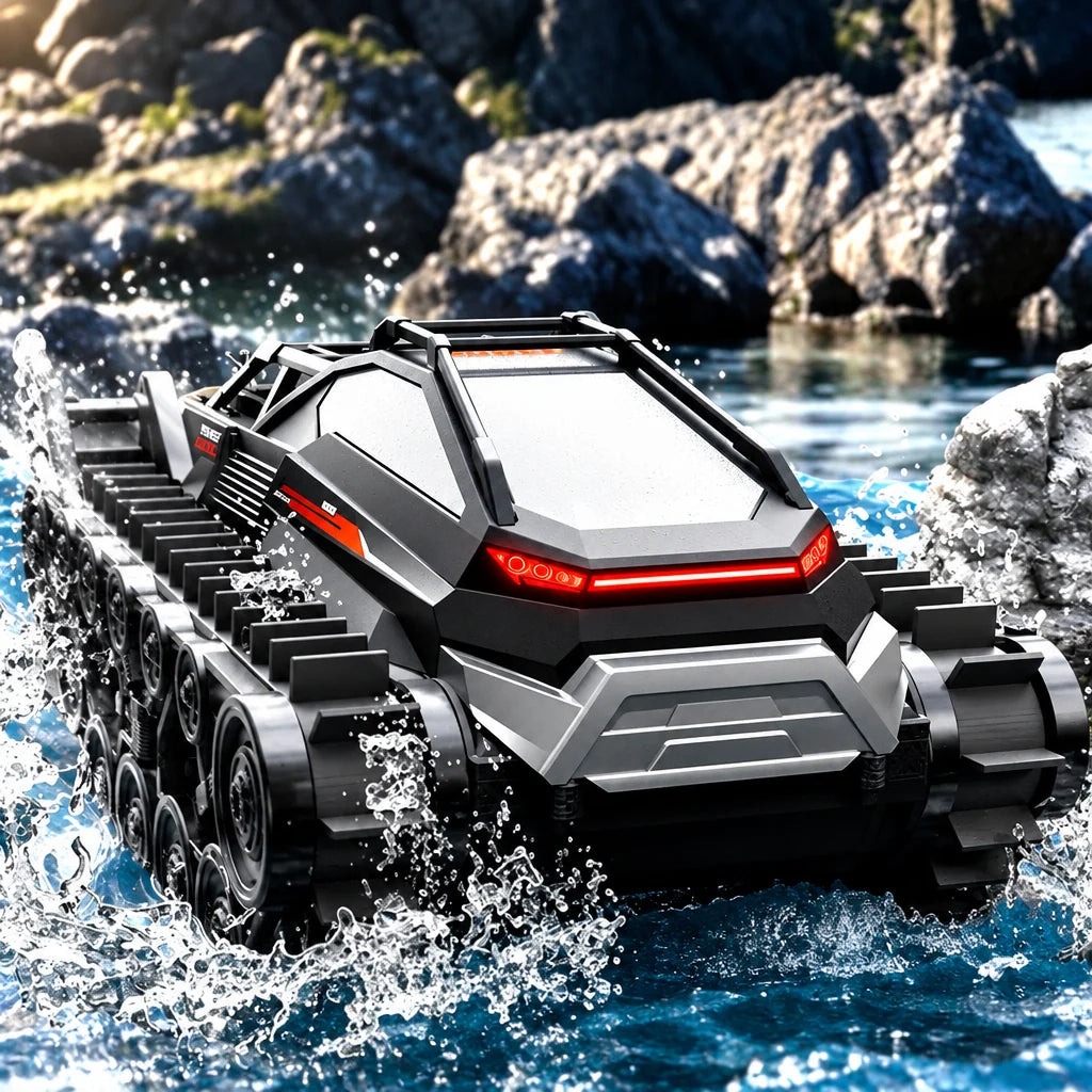 Amphibious RC Tank Truck – 2.4G  Waterproof Tracked All-Terrain Climbing Car for Kids, Off-Road Adventures, Outdoor Play and Exciting Gifts