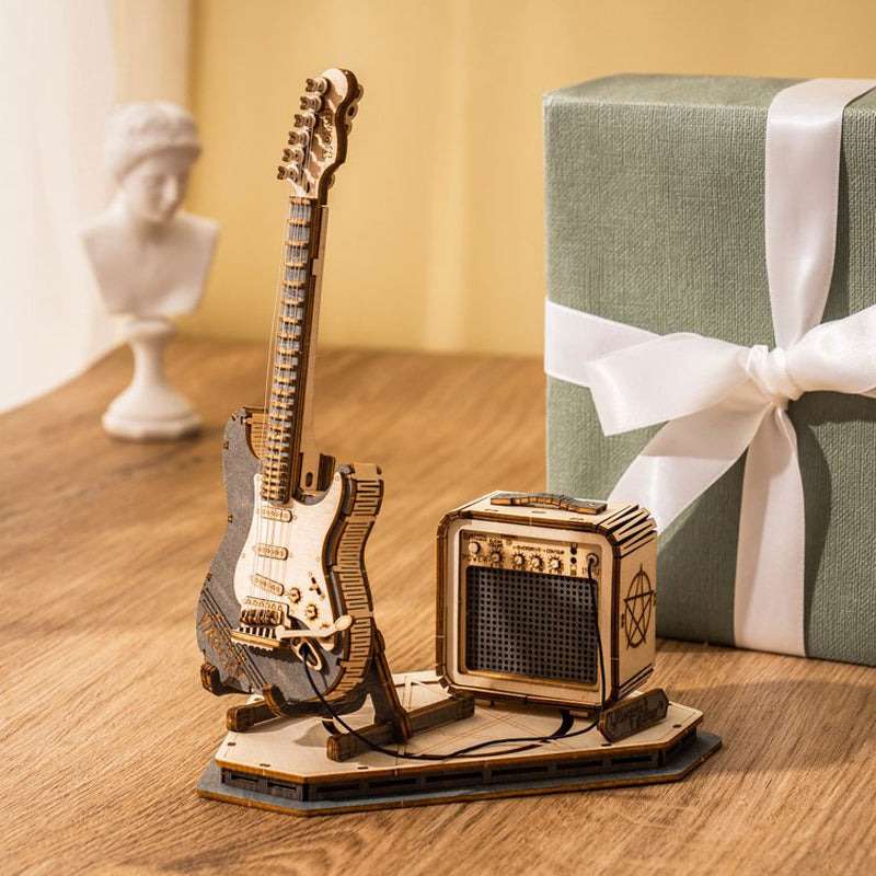 Electric Guitar 3D Wooden Puzzle Set – Creative DIY Assembly Building Blocks for Kids and Adults, Perfect Christmas Gift