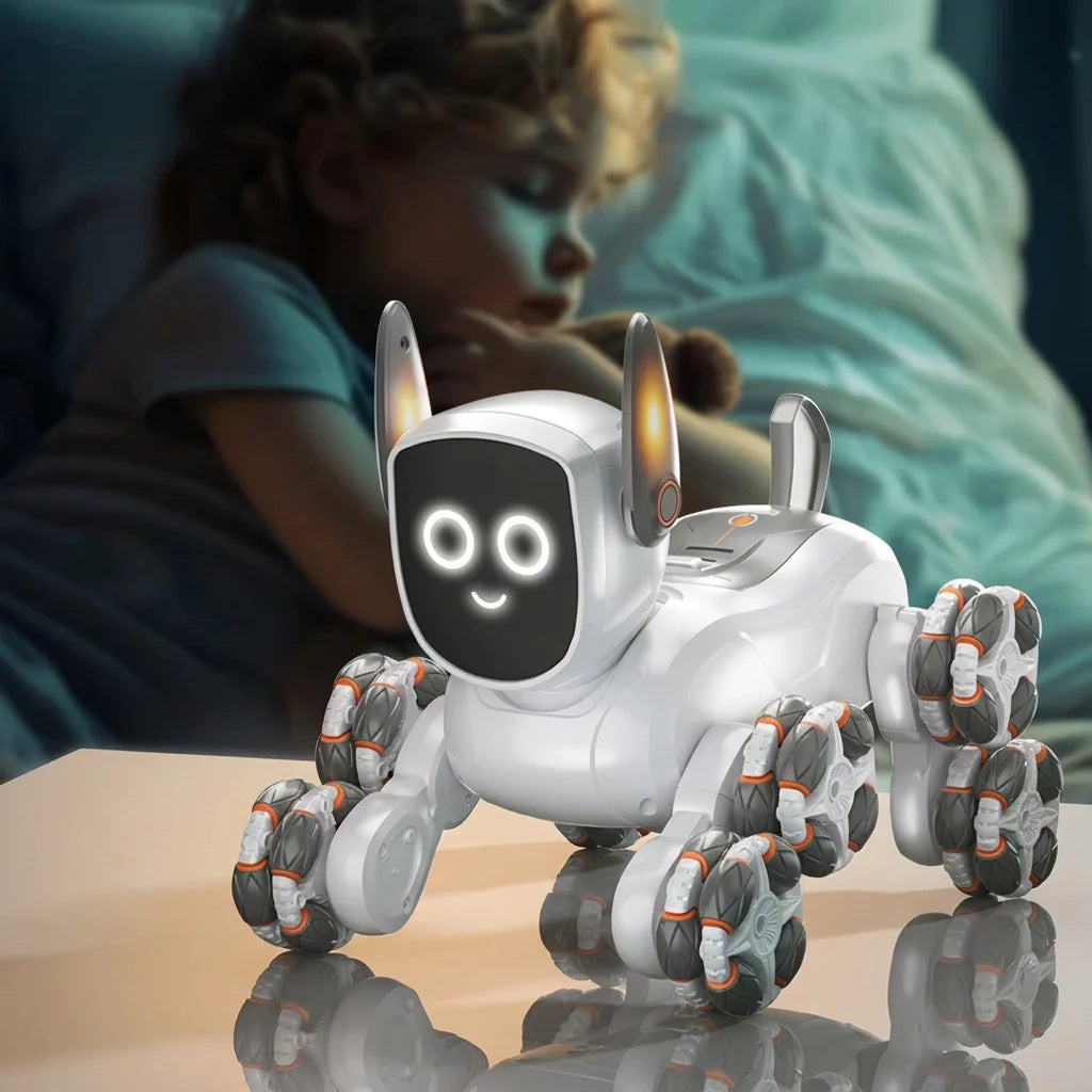 Smart Robot Dog Toy – Voice and Gesture-Controlled Mechanical Pet with Multiwheel Stunts for Interactive Kids Play and Creative Gifts