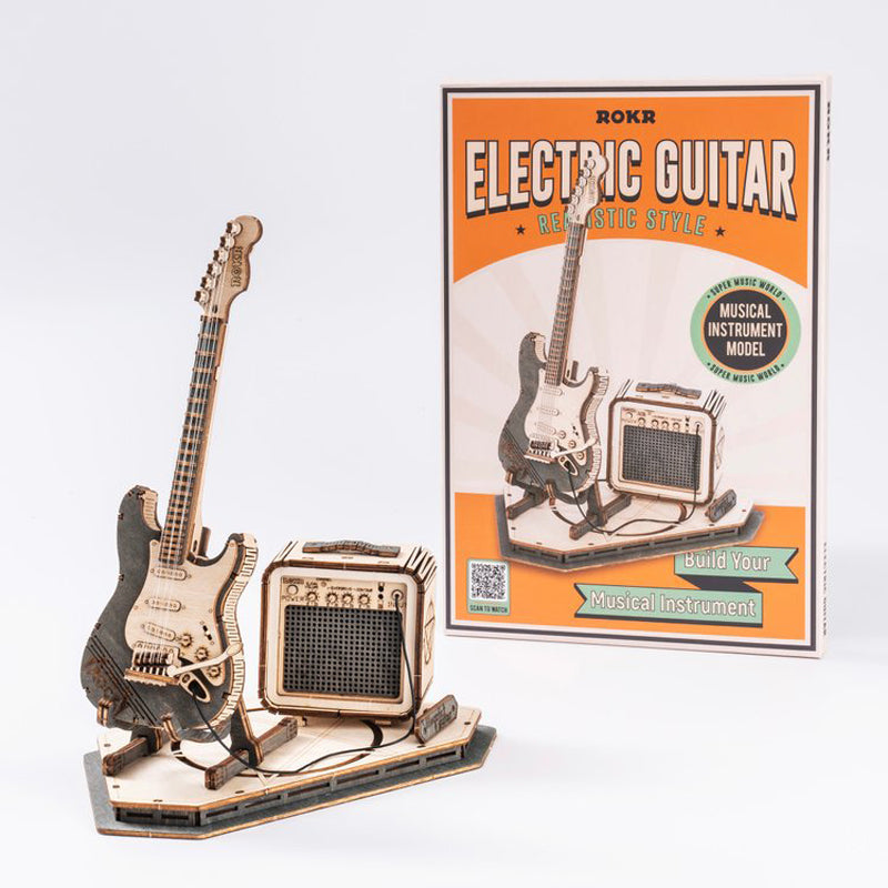 Electric Guitar 3D Wooden Puzzle Set – Creative DIY Assembly Building Blocks for Kids and Adults, Perfect Christmas Gift