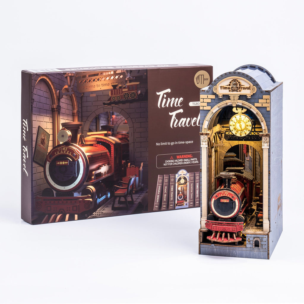 DIY Wooden Book Nook Time Travel Kit – 3D Puzzle Bookshelf Insert Decor for Readers and Creative Collectors