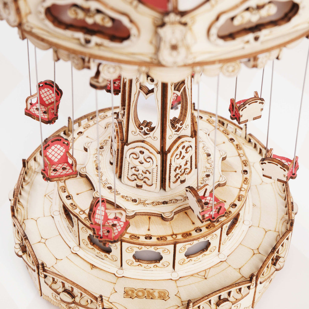 DIY Wooden Puzzle Music Box – Magical Amusement Park Christmas Gift Toy with Swing Model & Easy-Assemble Kids Craft Kit