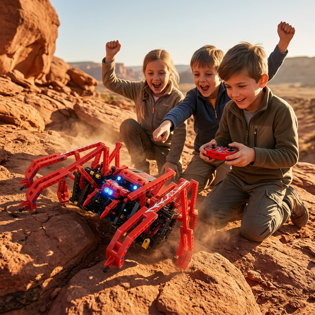 RC Red Spider Robot – 818-Piece STEM Building Blocks Construction Kit with Remote Control Features for Kids, Creative Learning and Gifts