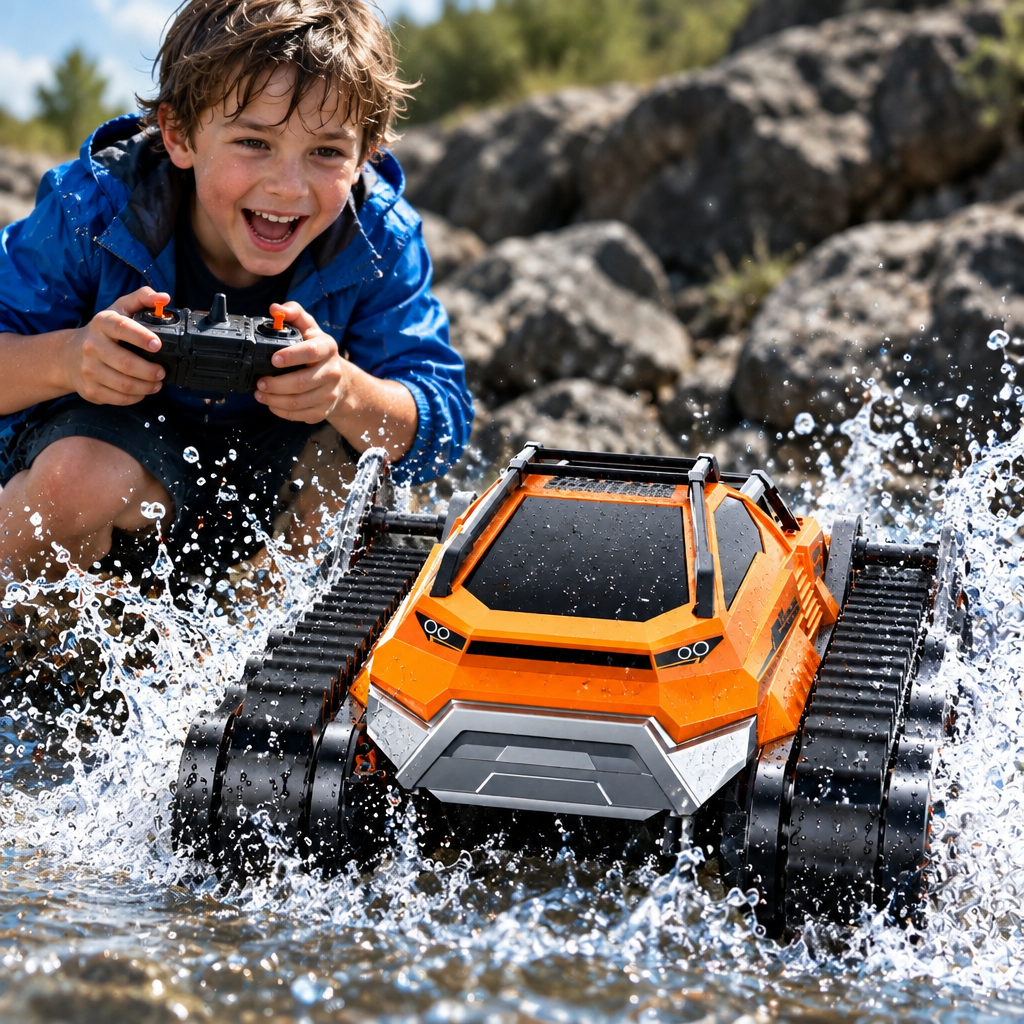 Amphibious RC Tank Truck – 2.4G  Waterproof Tracked All-Terrain Climbing Car for Kids, Off-Road Adventures, Outdoor Play and Exciting Gifts
