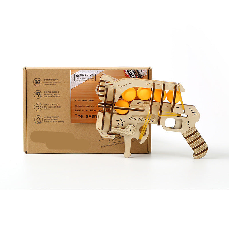 DIY Wooden Rubber Band Gun Puzzle Kit – Creative Assembly Building Block Pistol Model Toy for Kids Engineering Play