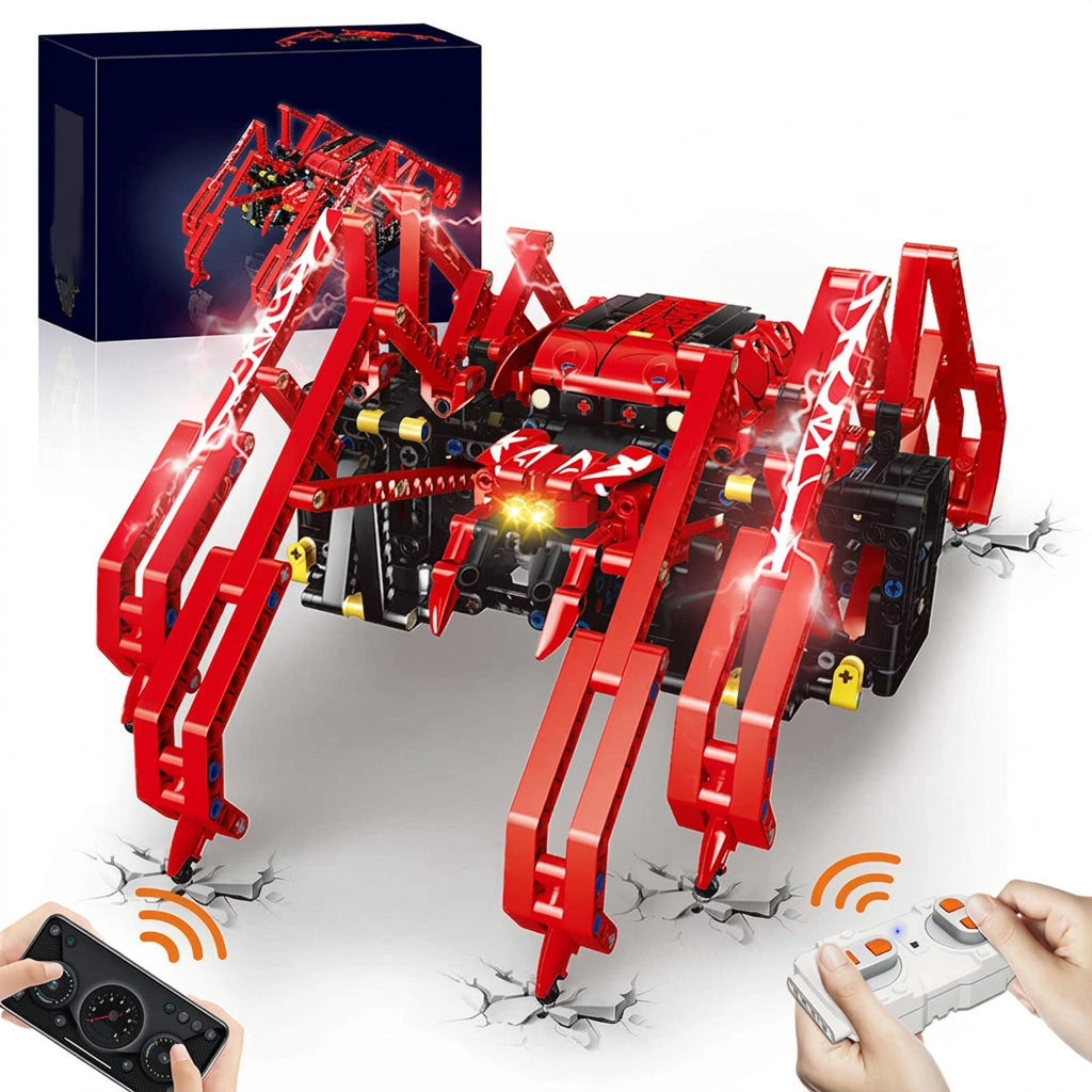RC Red Spider Robot – 818-Piece STEM Building Blocks Construction Kit with Remote Control Features for Kids, Creative Learning and Gifts