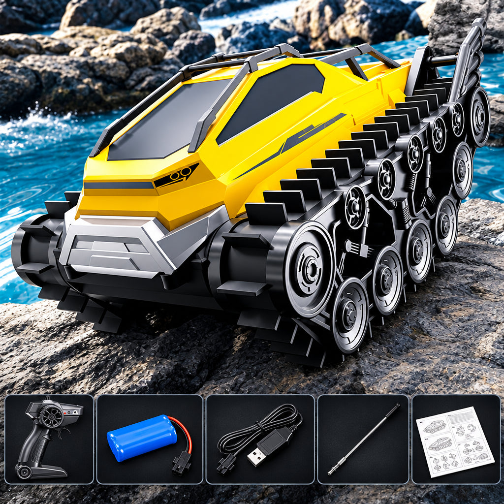 Amphibious RC Tank Truck – 2.4G  Waterproof Tracked All-Terrain Climbing Car for Kids, Off-Road Adventures, Outdoor Play and Exciting Gifts