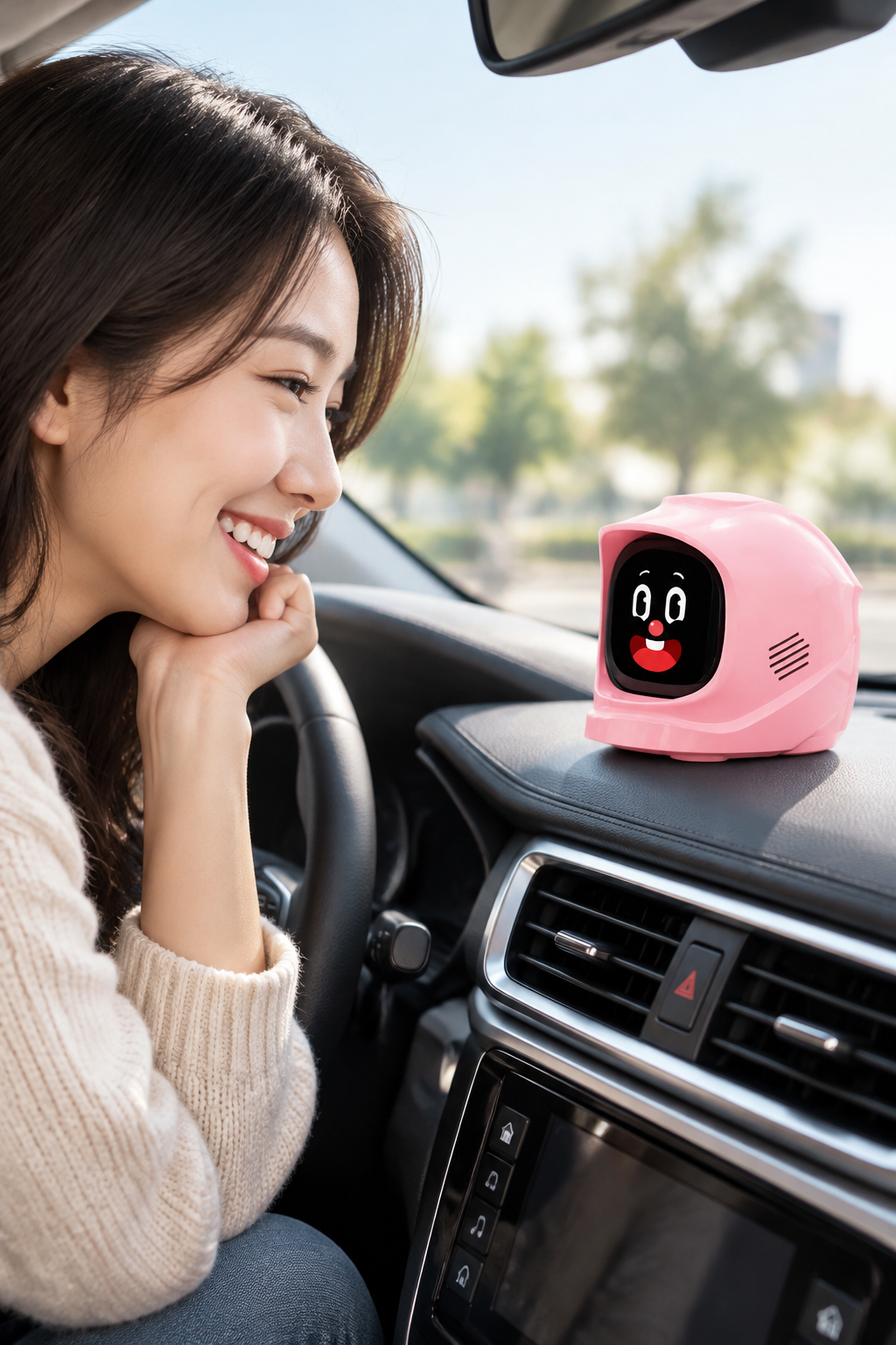 Interactive Car Dashboard Robot Pet – Smart Electronic Companion with Touchscreen, Sound Effects and Over 60 Expressions for Playful Drives