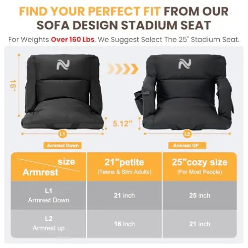(2-Pack) 25" Heated Stadium Seats – Sofa-Style Comfort Anywhere
