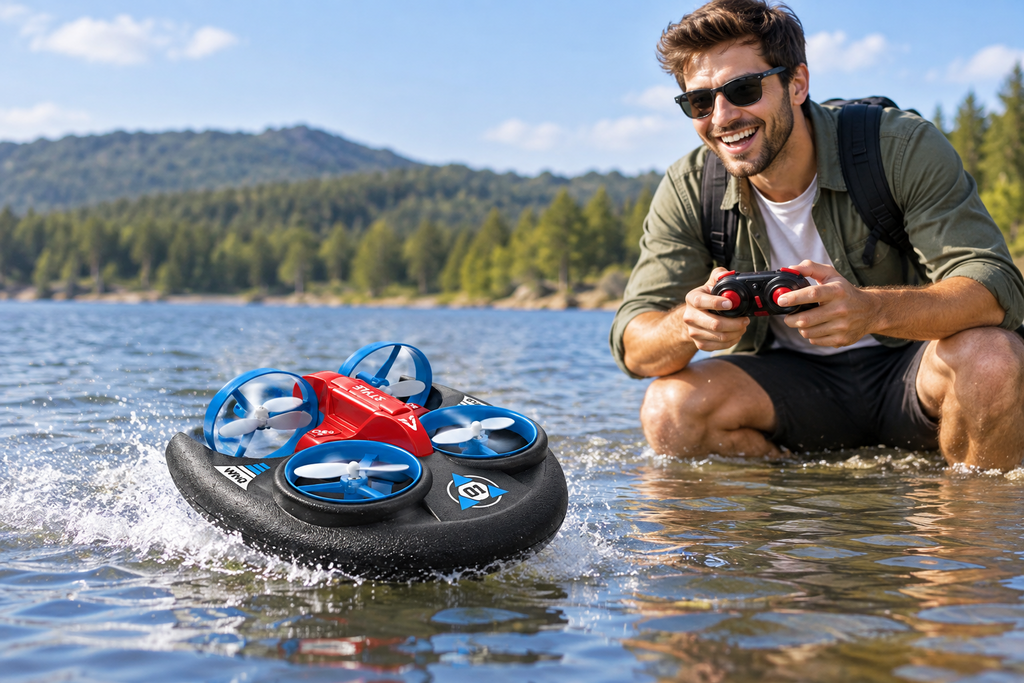 Multifunction RC Hovercraft – 2.4G Water, Land and Air Mini Drone Vehicle for Kids, Outdoor Play and Gifts