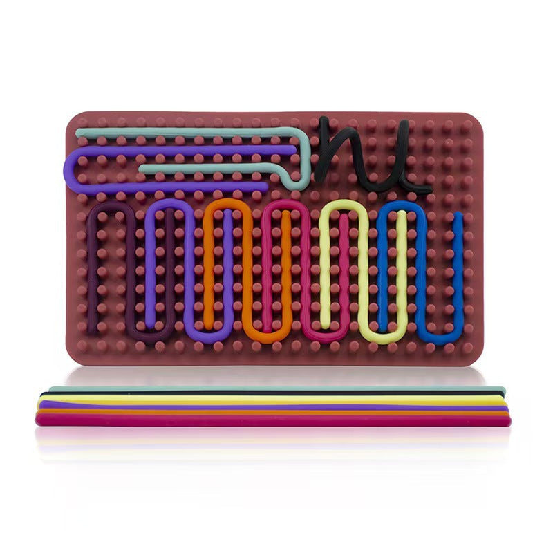 Montessori Sensory Busy Board-Motor Skills Activity Toy with Colorful Silicone Rods for Kids Travel Learning and Stress Relief