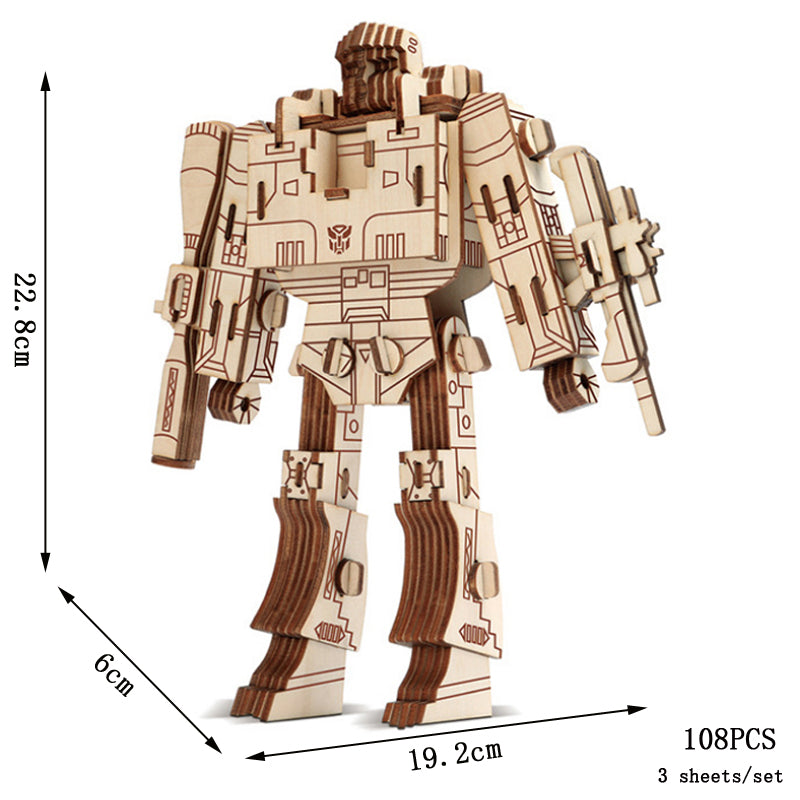 Kendo Robot Wooden Puzzle - DIY Assembly Educational Model Toy for Kids, Creative STEM Learning and Home Decoration